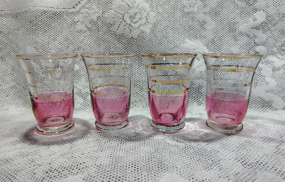 Vtg Lot of 4 Cranberry Flash and 22k Gold Juice Tumblers By Macbeth Evans